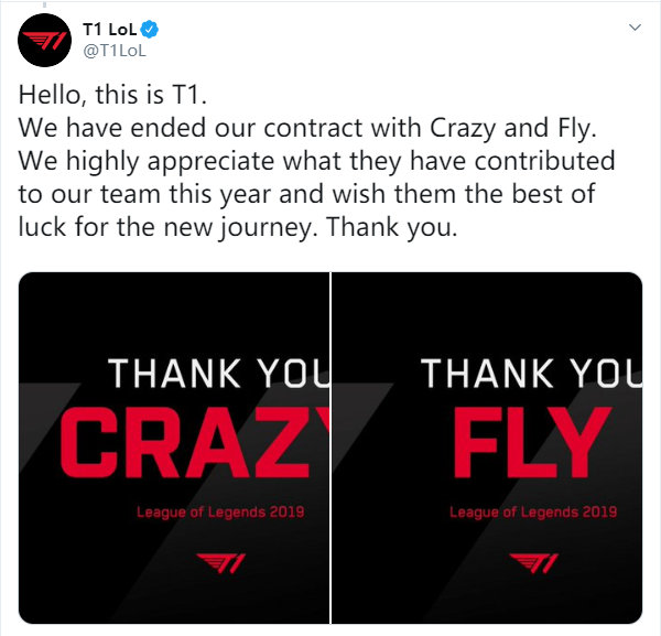 T1官宣：Mata Crazy Fly已经正式离队