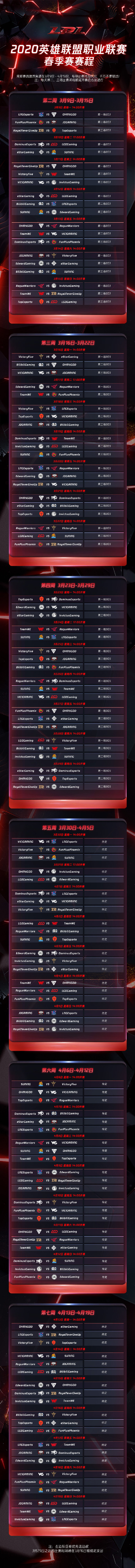 2020LPL春季赛线上开赛赛程发布