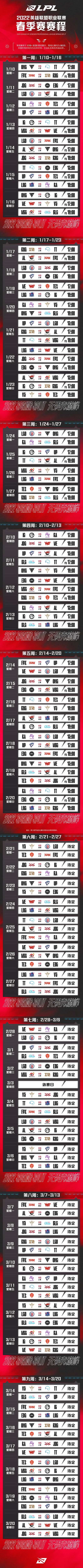LPL2022春季赛赛程表